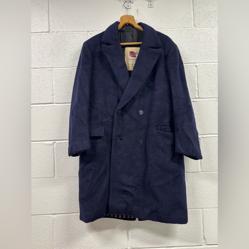 BRICK TRADE MARK Vintage Alpaca Made In Italy Navy Blue Button Up Trench Coat XL